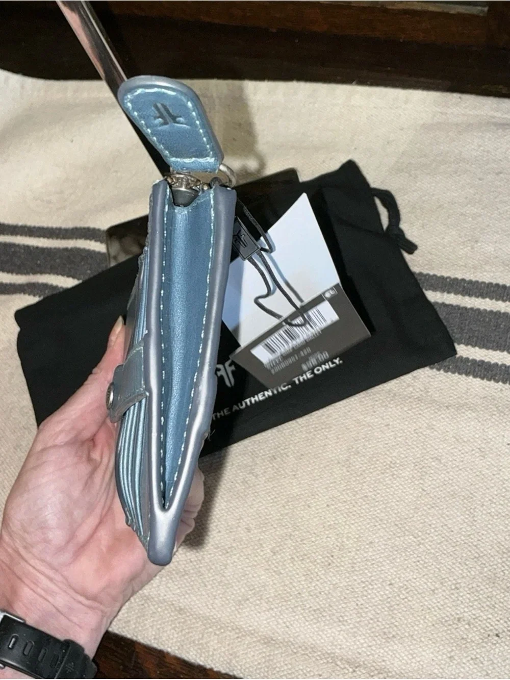NWT Frye Melissa Leather Snap Card Wallet Steel Blue Retail $98